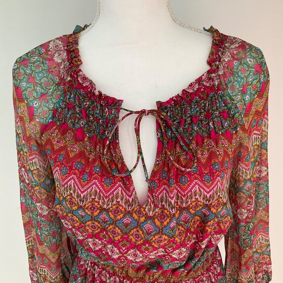 DVF Diane Von Furstenberg Dress Parry Silk Blouson Peasant 2 Pink Floral - Picture 6 of 15